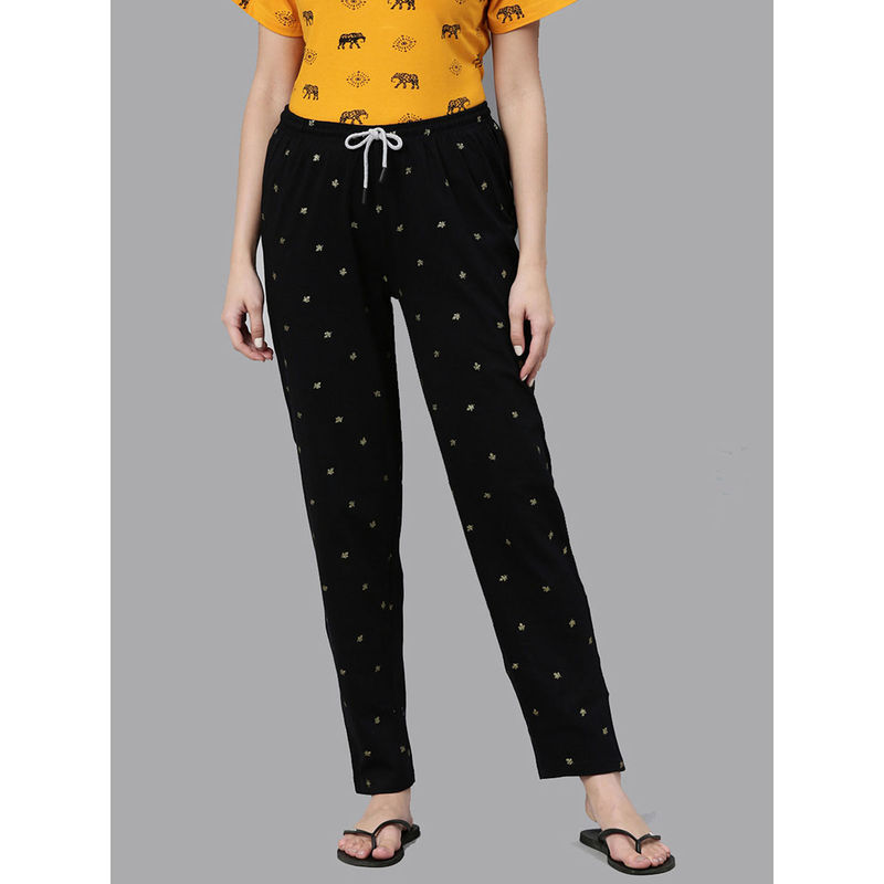 Kryptic Black Printed Pyjama for Women (S)