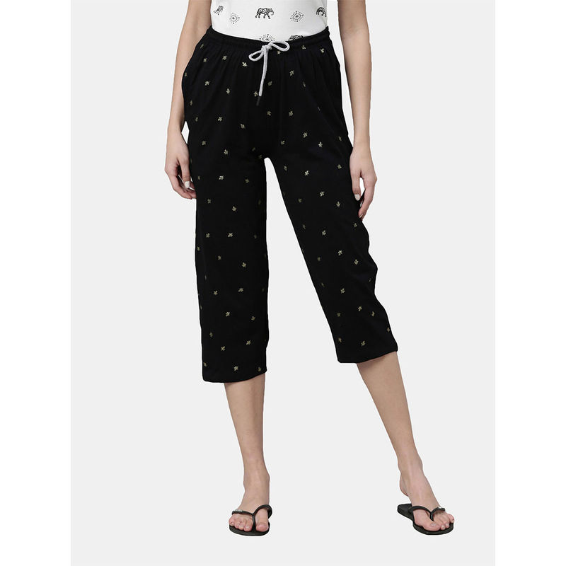 Kryptic Black Printed Capris for Women (XL)
