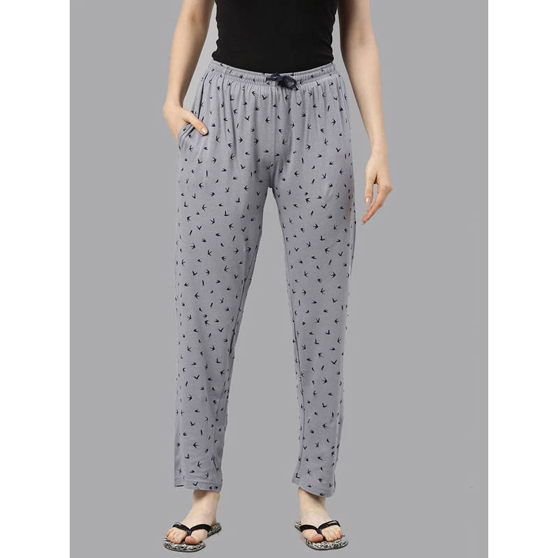 Kryptic Grey Printed Pyjama for Women (S)