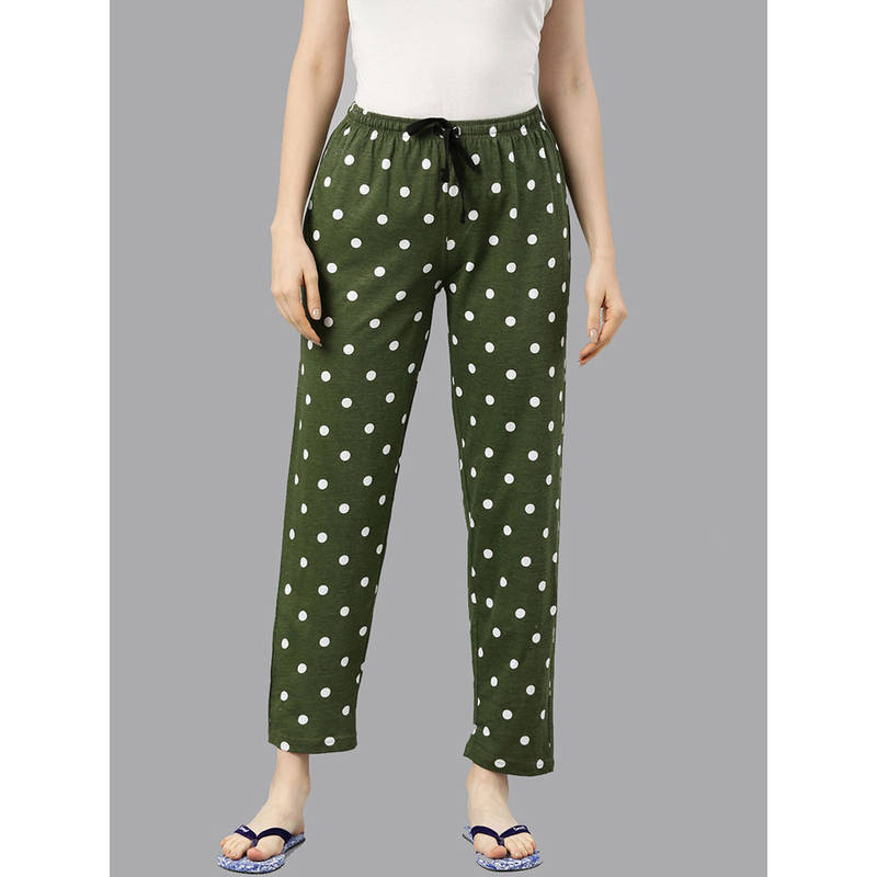 Kryptic Green Polka Dots Pyjama for Women (L)