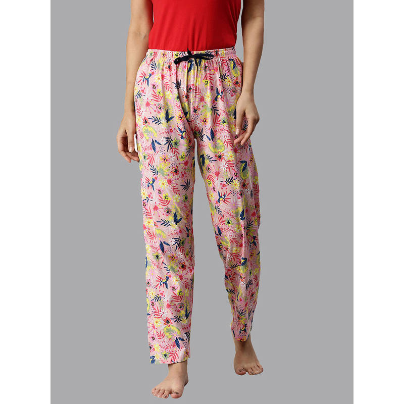 Kryptic Pink Floral Printed Pyjama for Women (S)