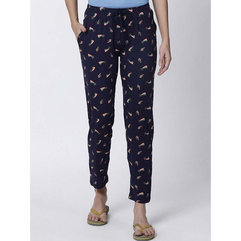 Kryptic Navy Blue Printed Pyjama for Women (2XL)