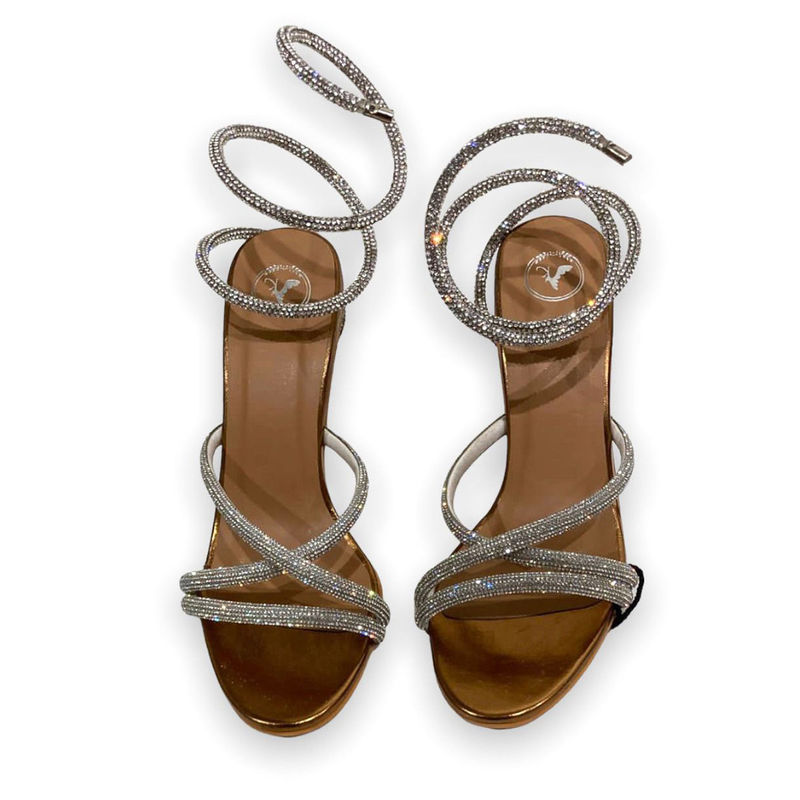 Sana K Luxurious Footwear Gold Heel Spring Round Toe Party Heel Sandals (EURO 42)