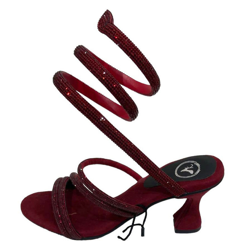 Sana K Luxurious Footwear Red Diamond Swarovski Strings Round Toe Heel Sandals (EURO 39)