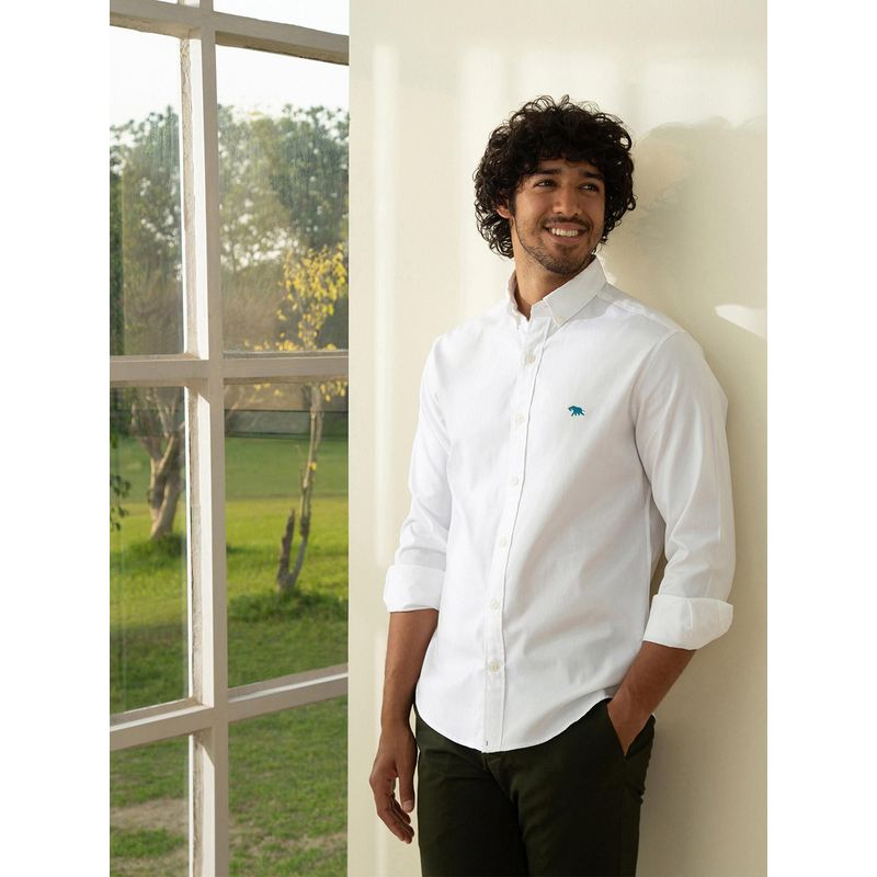 Andamen Essential White Casual Shirt- Sky Mark Regular Fit (S)