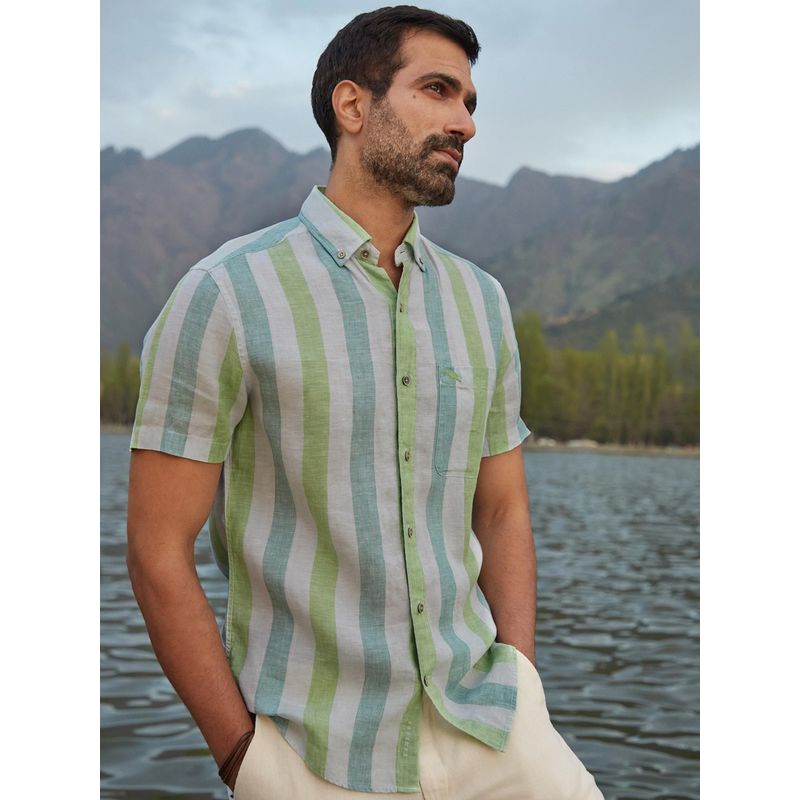 Andamen Mosstrail Linen Casual Regular Fit Shirt - Half Sleeves (S)