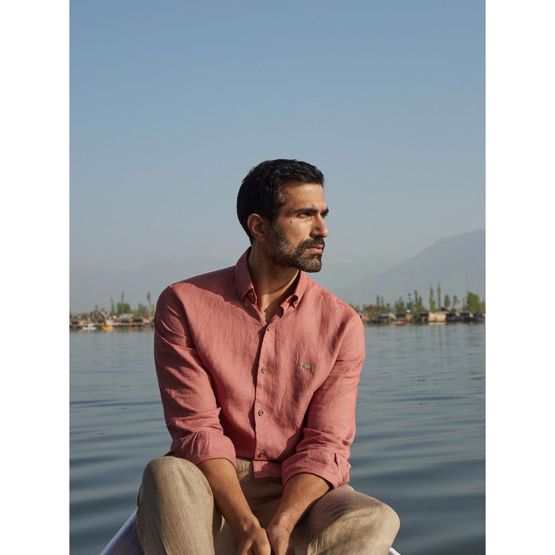 Andamen Wild Berry Linen Casual Slim Shirt (L)