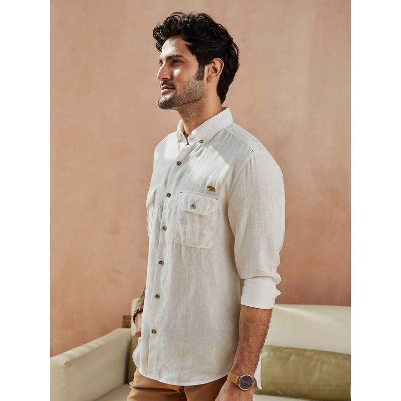 Andamen White Daffodil Linen Slim Casual Shirt (S)