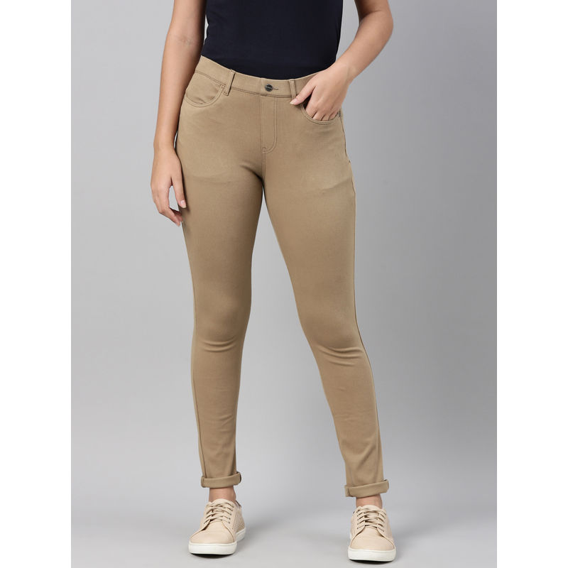 Buy GO COLORS Women Solid Beige Super Stretch Jeggings at