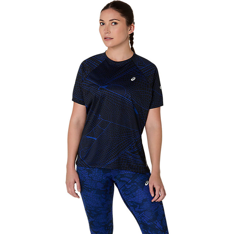 ASICS Women's Performance Black Dark Cobalt Road Lite-Show Top (XS)