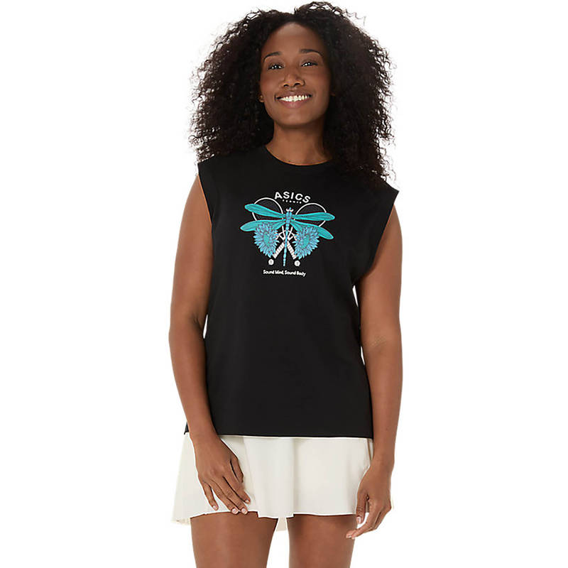 ASICS Women's Performance Black Game Seasonal Graphic Top (L)