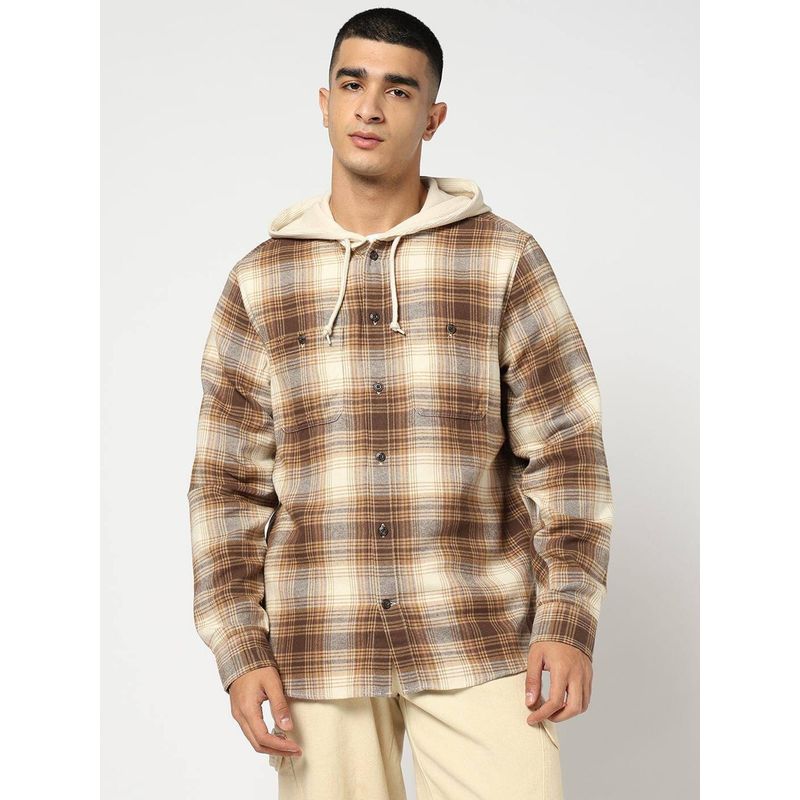 GAP Men Checks Hooded Neck Brown Shirt (S)
