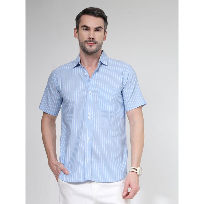 NEUDIS Mens Cotton Half Sleeve Vertical Stripe Casual Shirt for Men (46)