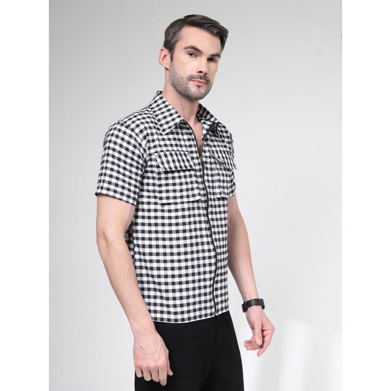 NEUDIS Mens Black and White Checked Half Sleeve Casual Shirt for Men (38)