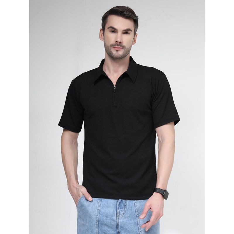 NEUDIS Men’s Ribbed Black Polo T-Shirt for Men (S)