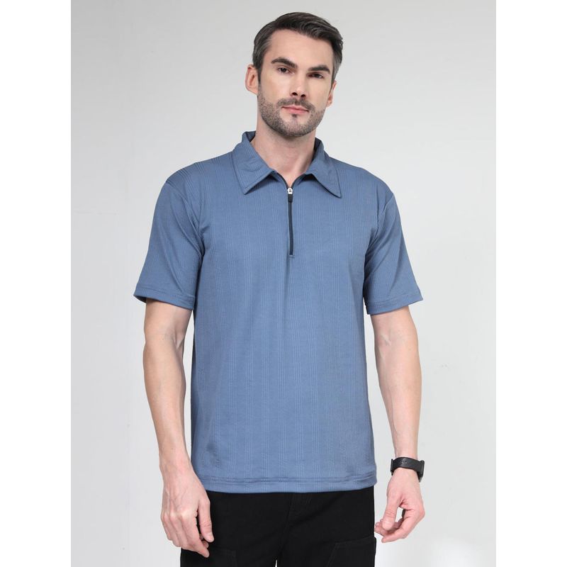 NEUDIS Men’s Ribbed Blue Polo T-Shirt for Men (S)