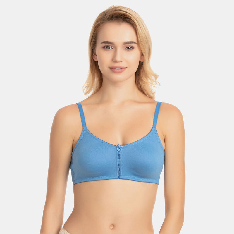Zivame Cotton Essential Double Layered Wire Free Bra - Sky Blue (32C)