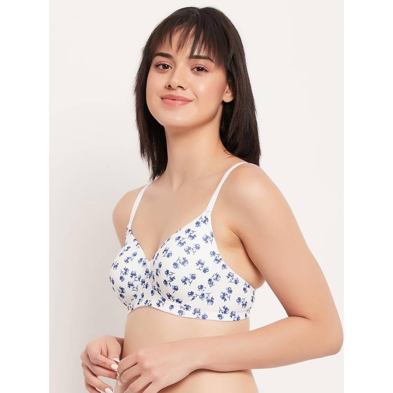 Clovia Polyamide Printed Padded Full Cup Wire Free T-Shirt Bra - White (40B)