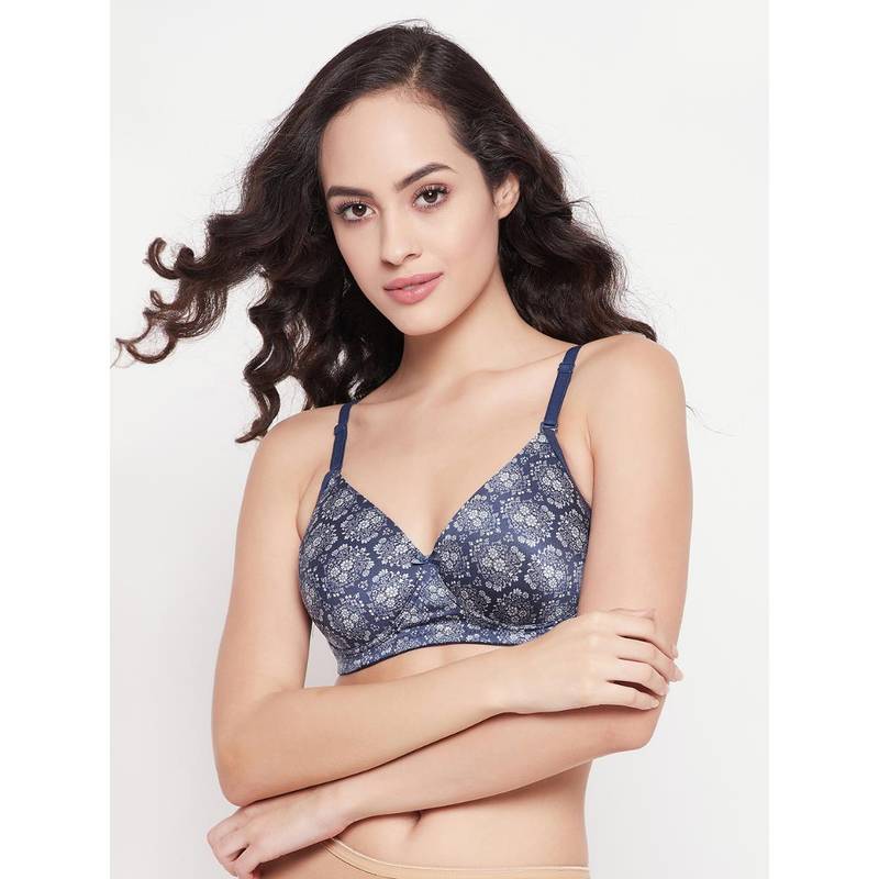 Clovia Polyamide Floral Printed Padded Full Cup Wire Free T-Shirt Bra - Blue (40B)