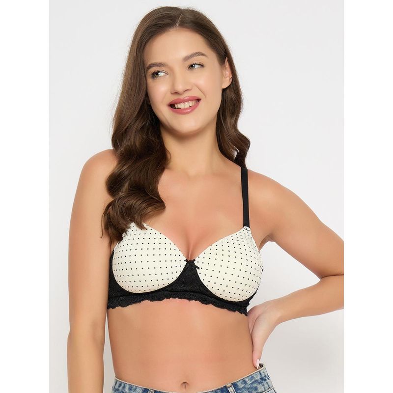 Clovia Polyamide Polka Dots Padded Full Cup Wire Free T-Shirt Bra - White (40C)