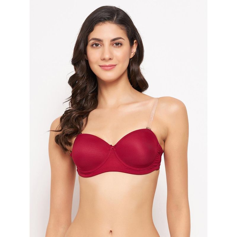 Clovia Powernet Solid Padded Full Cup Underwired Balconette Bra - Maroon (38B)