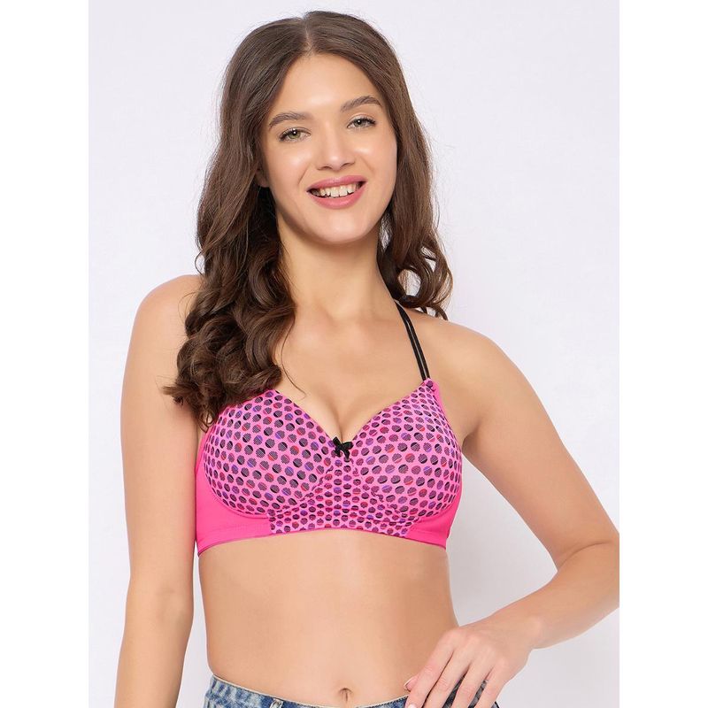 Clovia Polyamide Polka Dots Padded Full Cup Wire Free T-Shirt Bra - Pink (38C)