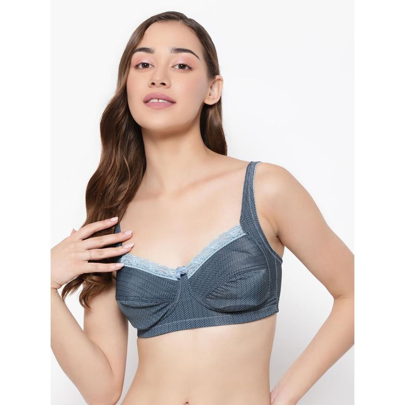 Clovia Polyamide Geometric Non-Padded Full Cup Wire Free Full Figure Bra - Blue (32F)