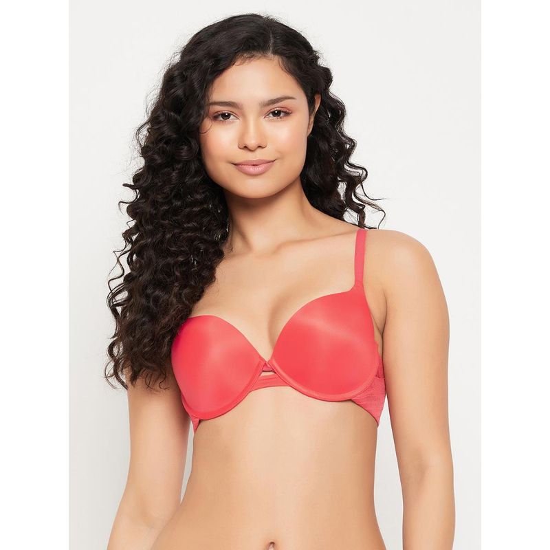 Clovia Polyamide Solid Padded Demi Cup Underwired Push-Up Bra - Red (32C)