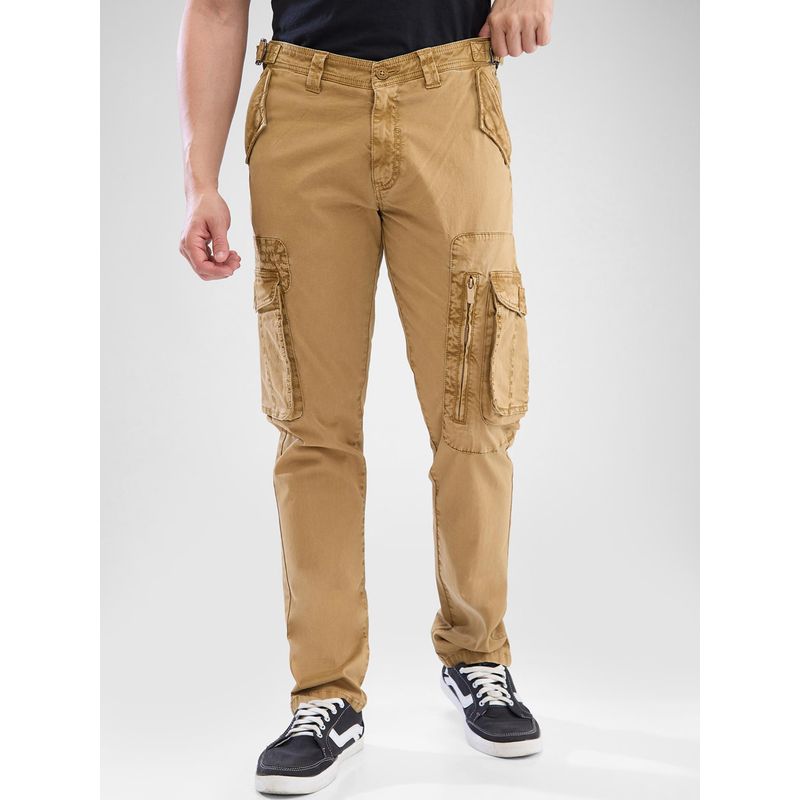 Spykar Khaki Regular Fit Cargo Pant for Men (34)