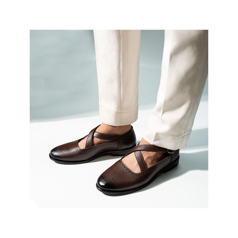 Monkstory X-Strap Peshawari Sandals - Brown (UK 8)