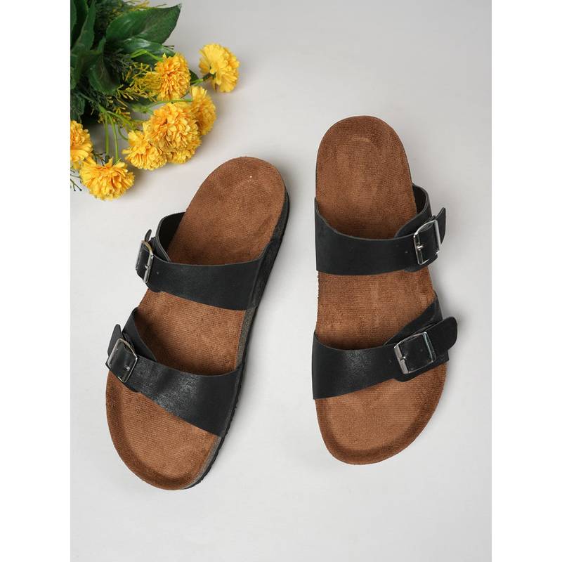 MOZAFIA Women Flat Black Sandals (EURO 37)