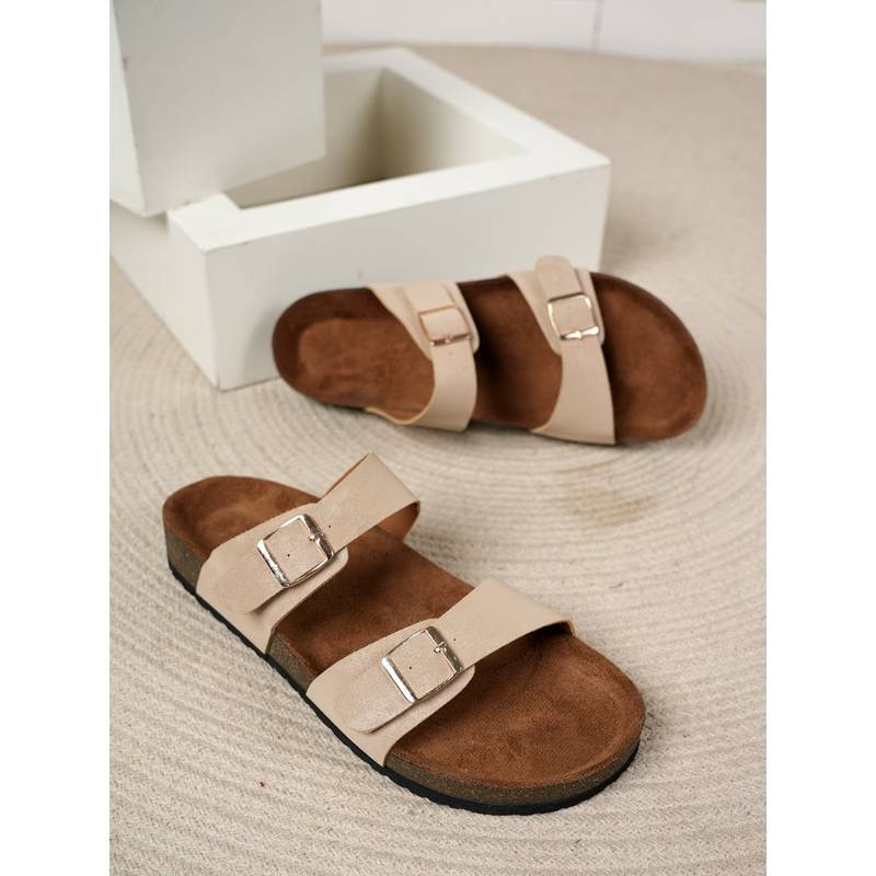 MOZAFIA Women Flat Beige Sandals (EURO 42)