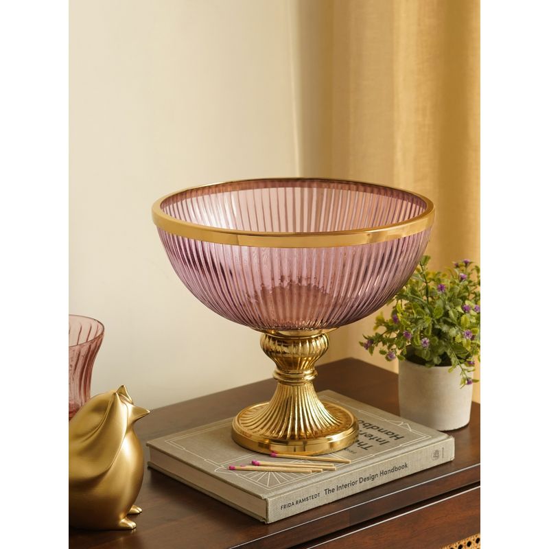 Ribbed Glass Decorative Pedestal Bowl