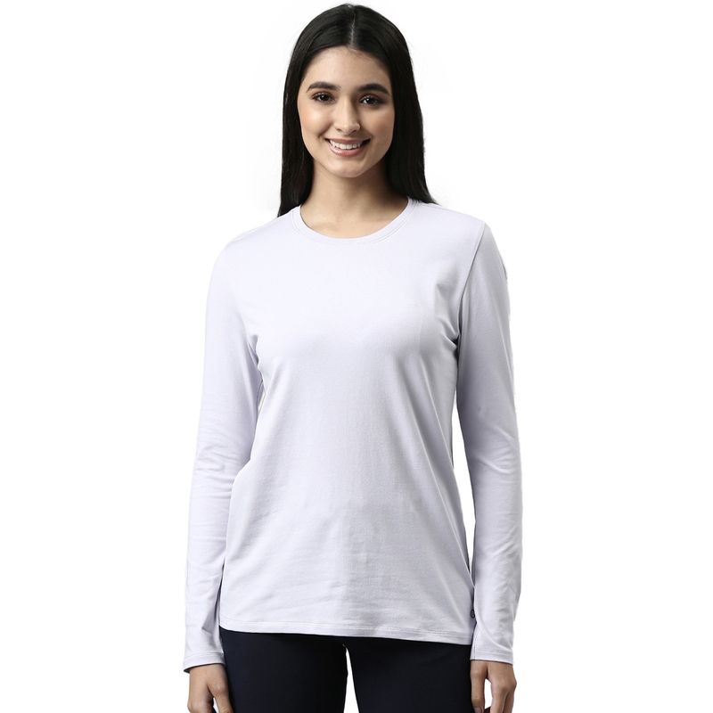 Enamor Womens Essentials E057-Long Sleeve Round Neck Cotton Lounge Tshirt-Purple Slate (M)