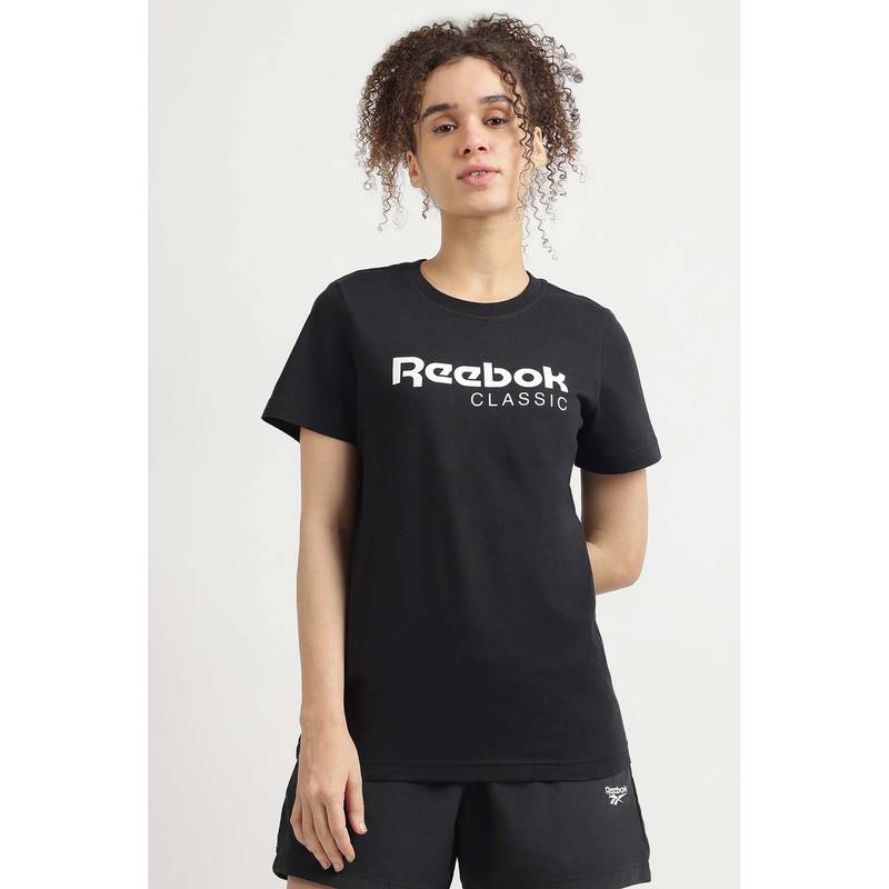 Reebok Women Black Solid T-Shirt (XS)