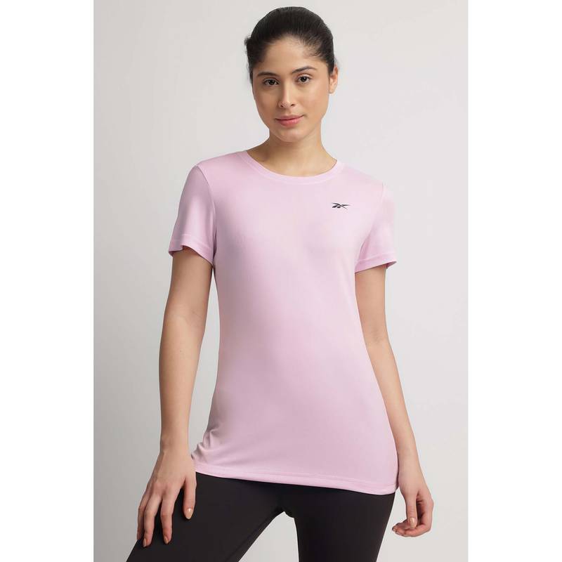 Reebok Women Pink Solid T-Shirt (S)