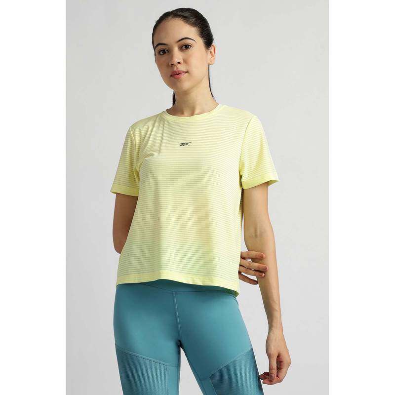 Reebok Women Yellow Striped T-Shirt (XS)