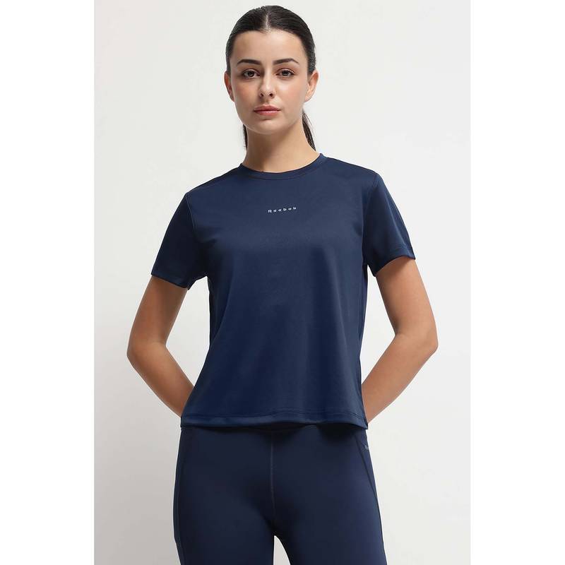 Reebok Women Navy Blue Solid T-Shirt (XS)