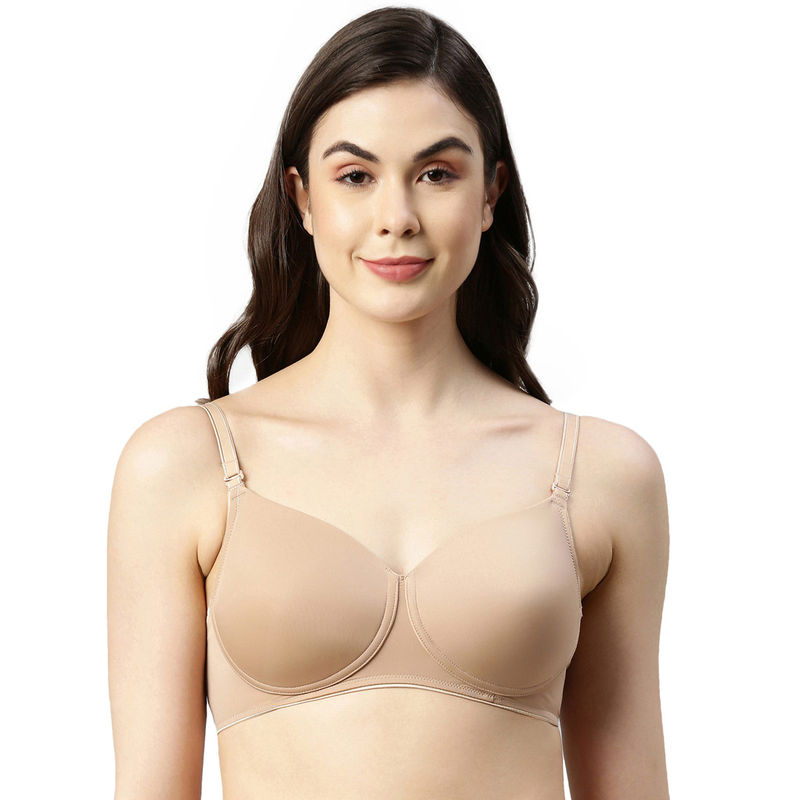 Enamor Womens-F165 Padded Wirefree High Coverage Classic Frame T-Shirt Bra-Honey Beige Beige (34D)