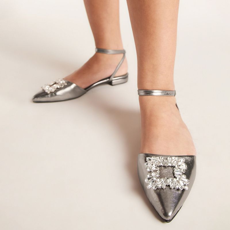 RSVP by Nykaa Fashion Gunmetal Embellished Pointed Toe Flats (EURO 36)