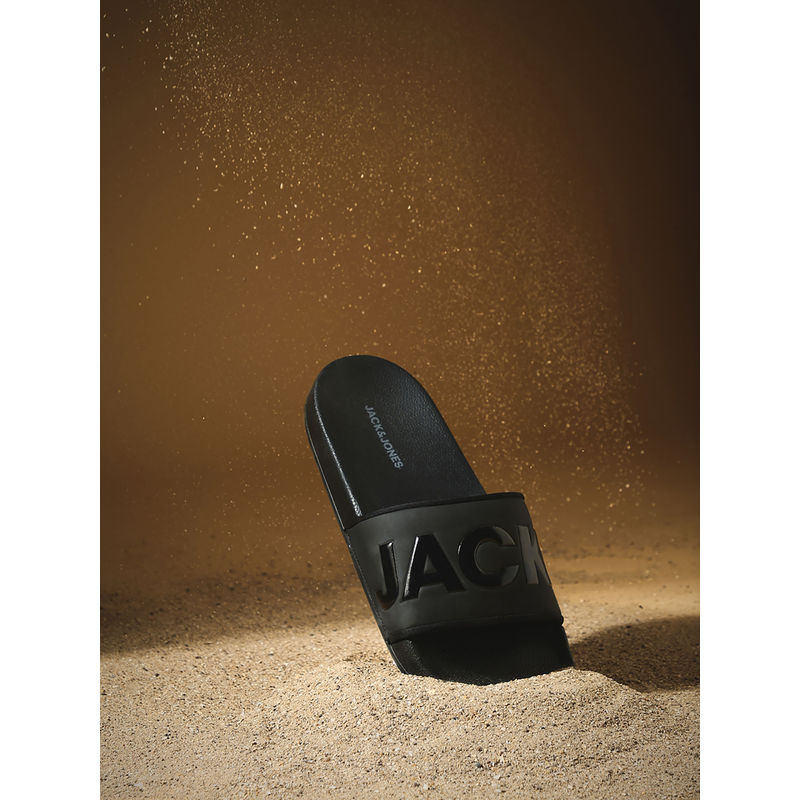 Jack & Jones Black Oversized Logo Print Pool Sliders (EURO 43)