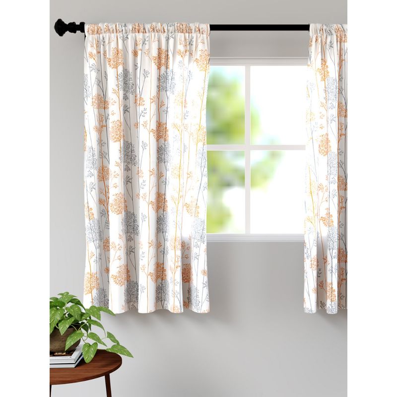 Encasa Homes Polyester Printed Window Curtains With Tie Back 5 Ft Long (Pack Of 2)
