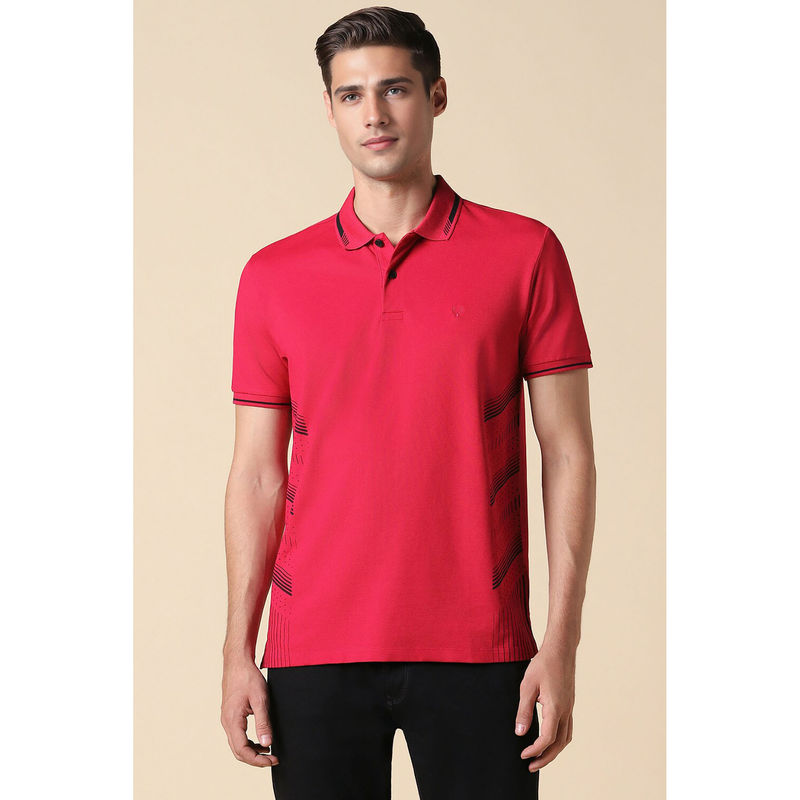 Allen Solly Men Red Polo Neck Printed T-Shirt (M)