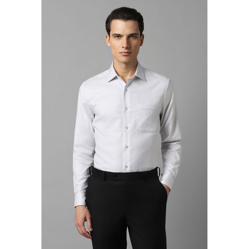 Louis Philippe Men White Classic Fit Stripe Full Sleeves Formal Shirt (40)