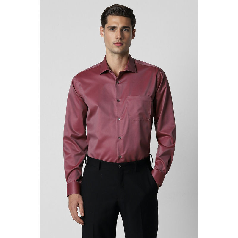 Van Heusen Men Maroon Regular Fit Solid Full Sleeves Formal Shirt (38)