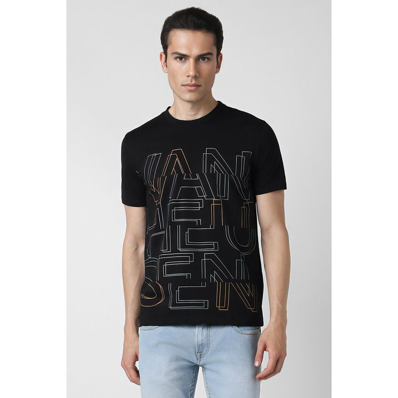 Van Heusen Men Black Print Crew Neck T-Shirt (2XL)