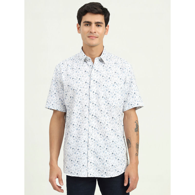 Greenfibre Blue Printed Semi Casual Shirt (39)