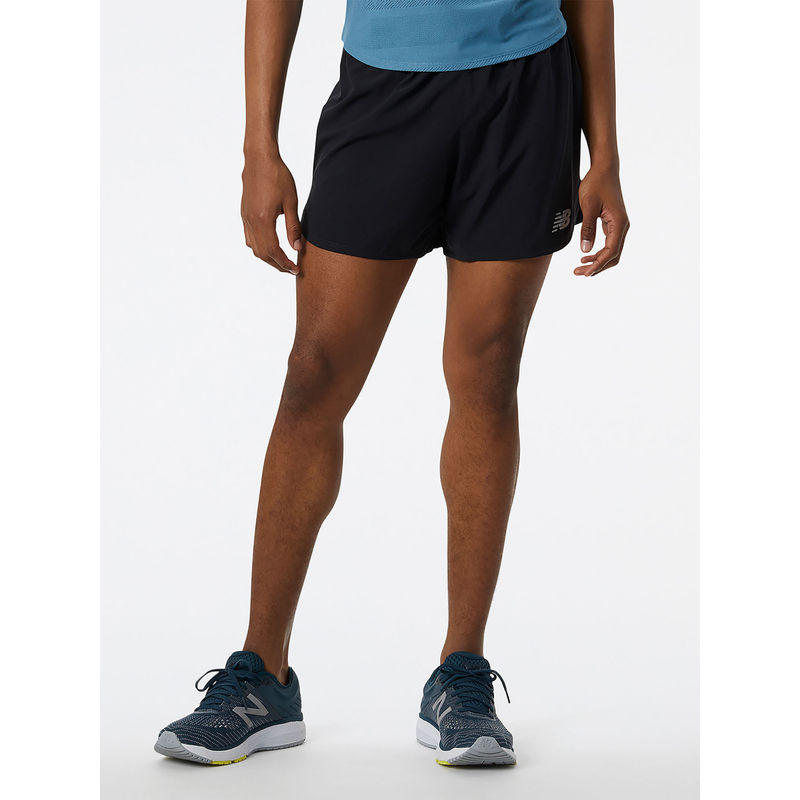 New Balance Men Black Mid Rise Sports Shorts (XL)