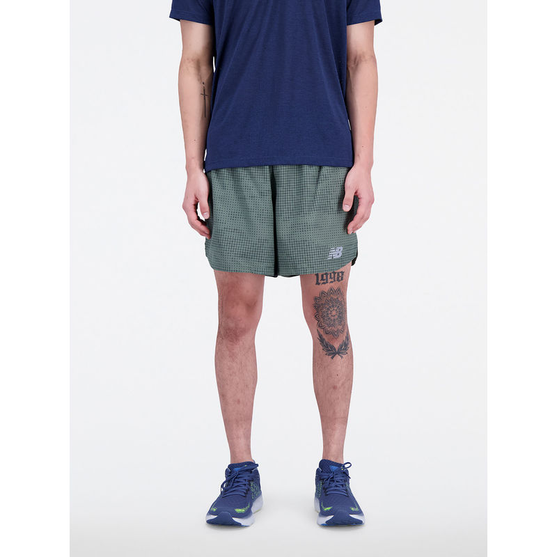 New Balance Men Deep Olive Green Mid Rise Sports Shorts (L)