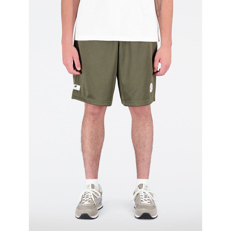 New Balance Men Dark Green Moss Mid Rise Sports Shorts (L)
